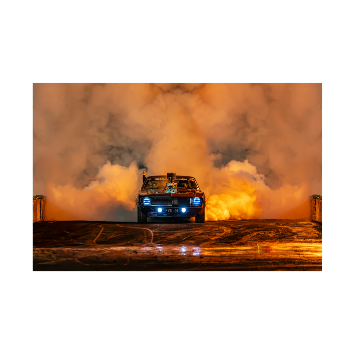 Burnout Muscle Car Automotive Wall Art Print - Canvas, Framed Print or Posters